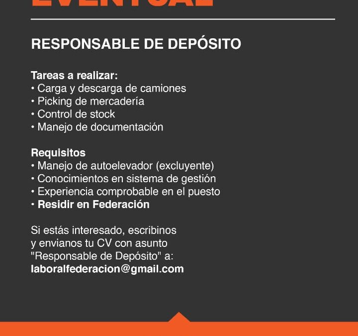 ATENCIÓN, OPORTUNIDAD LABORAL EN IMPORTANTE EMPRESA