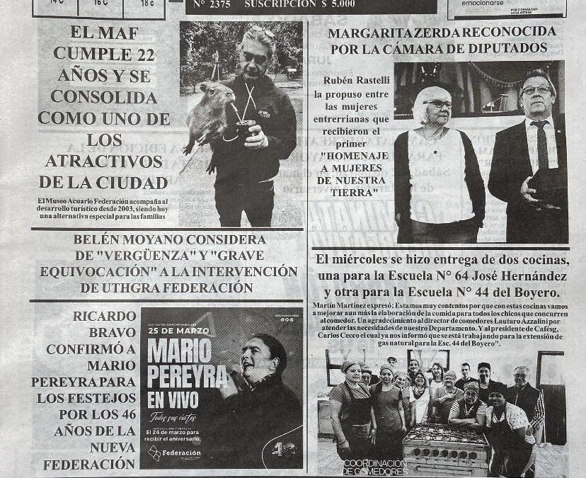 TAPA DE EL FEDERAENSE DEL VIERNES 14 DE MARZO DE 2025