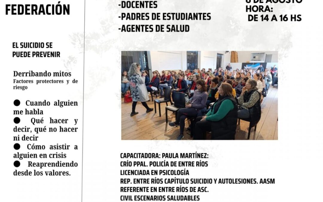 Realizarán en Federación una Jornada de Prevención del Suicidio