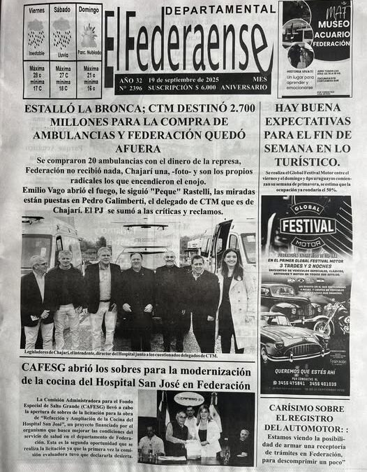 Tapa de El Federaense del viernes 19 de septiembre de 2025