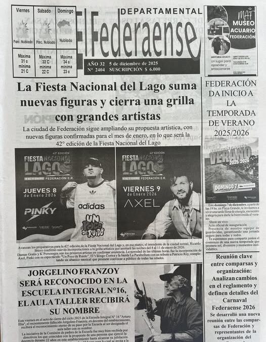 TAPA DE EL FEDERAENSE DEL VIERNES 5 DE DICIEMBRE DE 2025