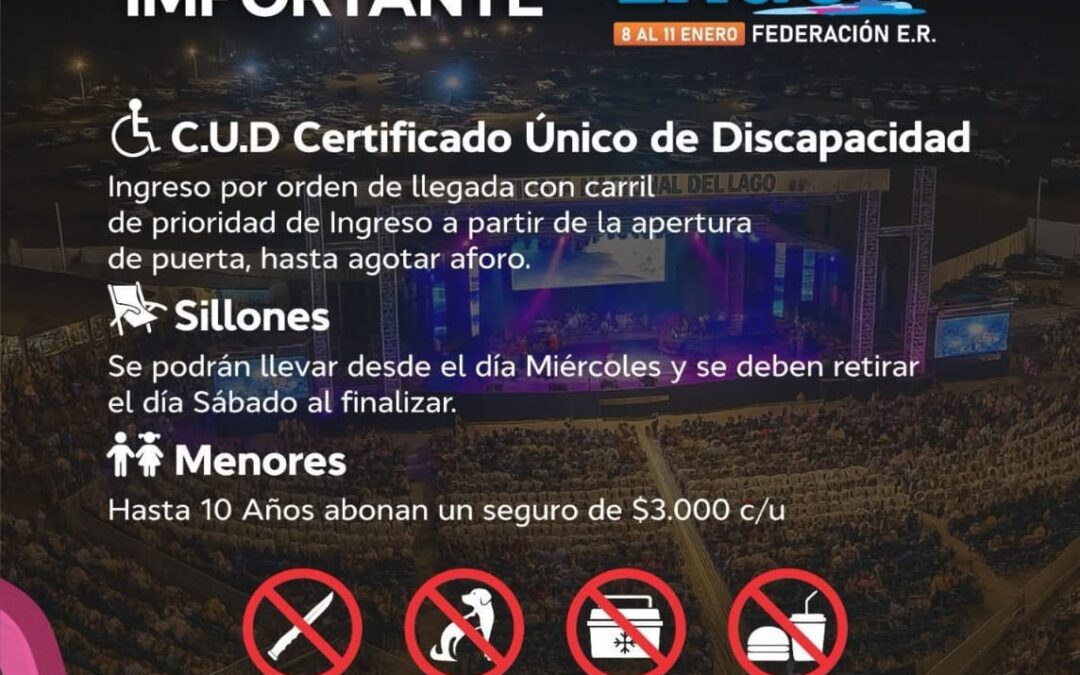 FIESTA NACIONAL DEL LAGO: PAUTAS DE INGRESO Y NORMAS PARA EL PÚBLICO EN FEDERACIÓN