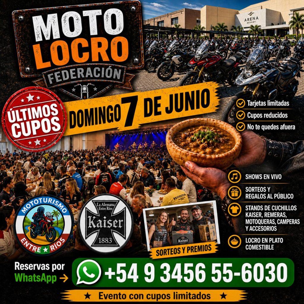 Impacto turístico en Federación: estiman que más de 250 motos llegarán a la ciudad para un gran encuentro de mototurismo