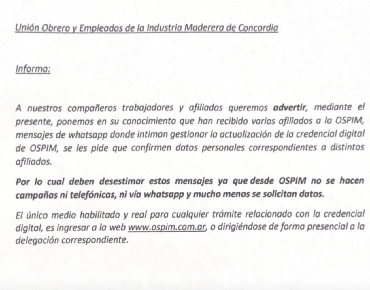 Unión Obrero y Empleados de la Industria Maderera de Concordia