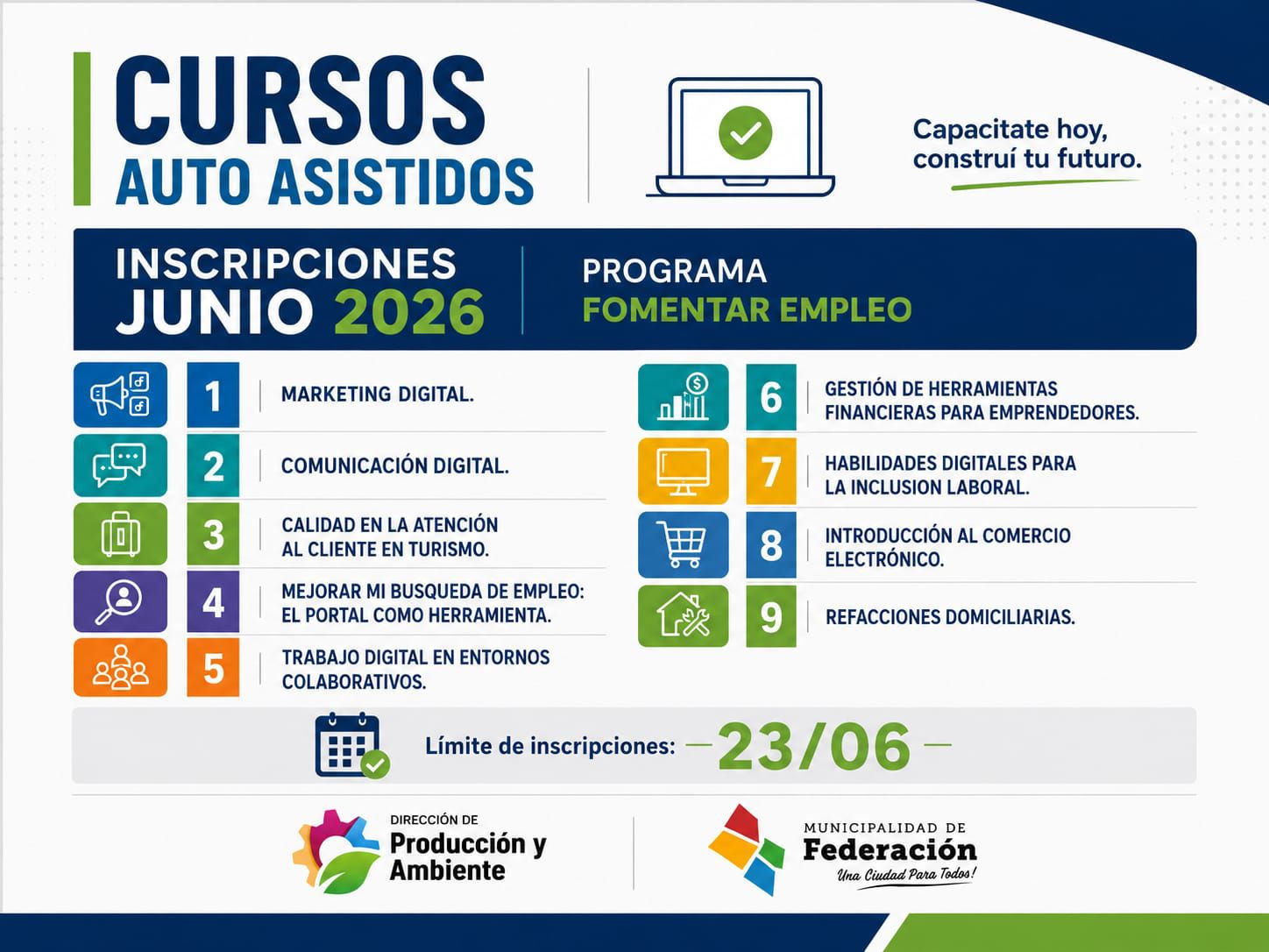 MUNICIPALES: NUEVOS CURSOS AUTOASISTIDOS DEL PROGRAMA FOMENTAR EMPLEO