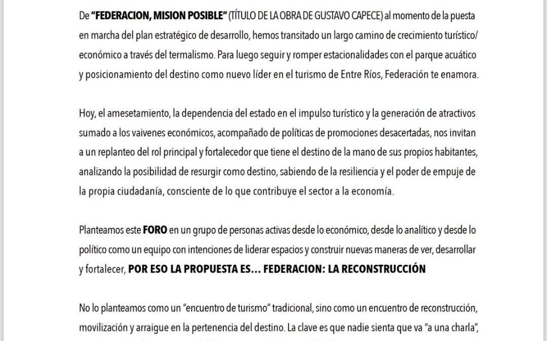 FORO DE TURISMO: FEDERACIÓN, LA RECONSTRUCCIÓN